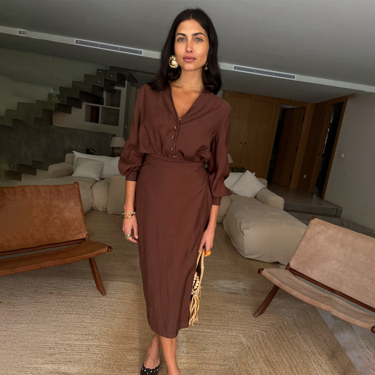 Chocolate Brown Miley Shirt Dress with Wrap Skirt