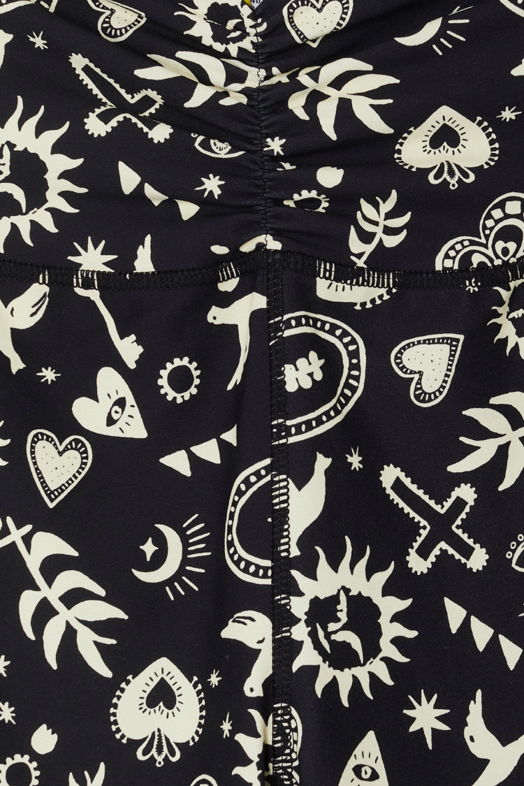 Hope Flare Leggings - Charcoal Print, Stretchy & Ruching Waistband