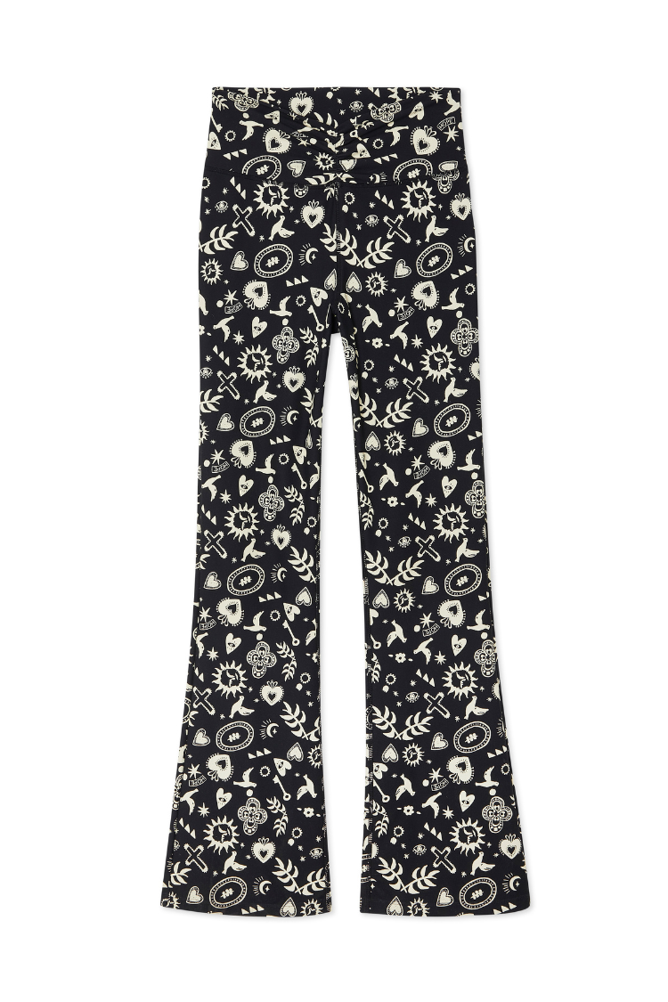 Hope Flare Leggings - Charcoal Print, Stretchy & Ruching Waistband