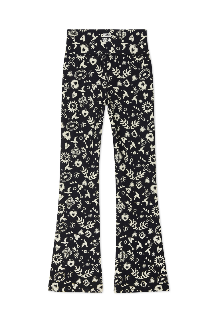 Hope Flare Leggings - Charcoal Print, Stretchy & Ruching Waistband