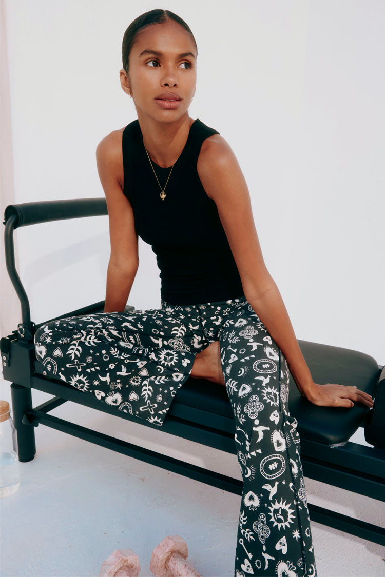 Hope Flare Leggings - Charcoal Print, Stretchy & Ruching Waistband