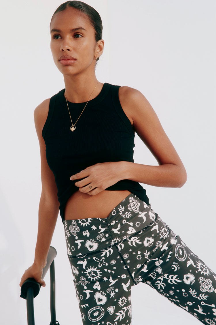 Hope Flare Leggings - Charcoal Print, Stretchy & Ruching Waistband