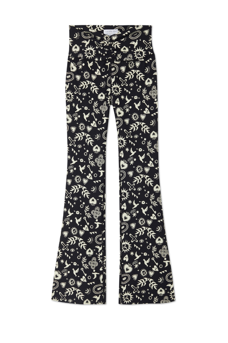 Hope Flare Leggings - Charcoal Print, Stretchy & Ruching Waistband