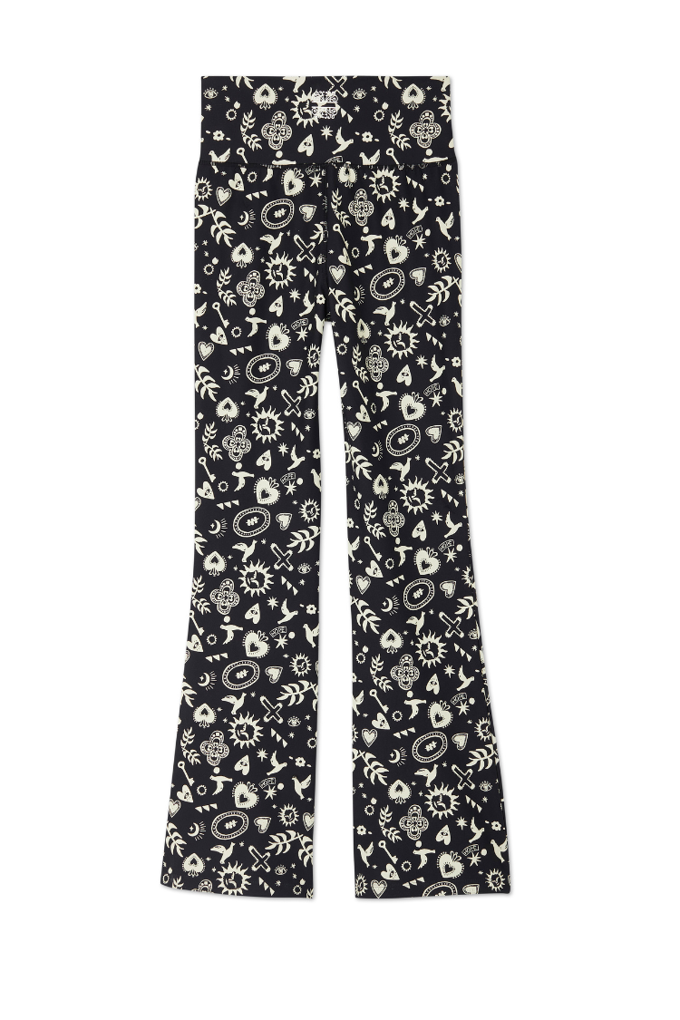 Hope Flare Leggings - Charcoal Print, Stretchy & Ruching Waistband