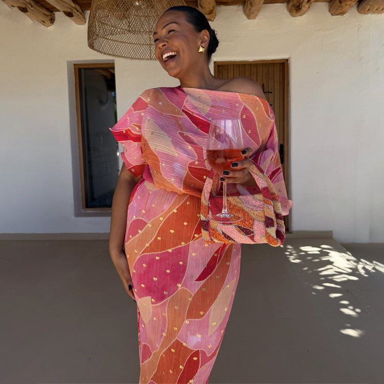 Pink Abstract Tilly Dress for Summer Weddings & Vacations