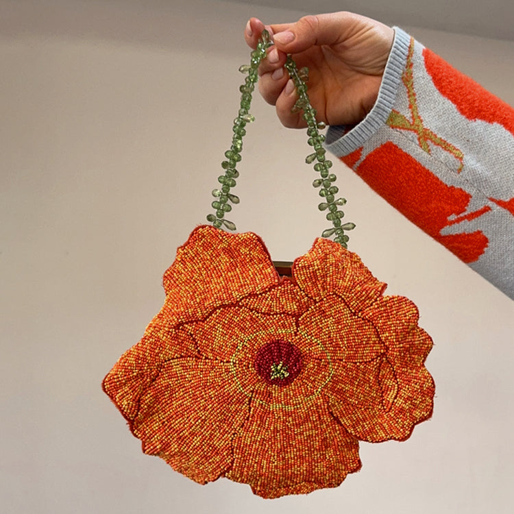Handcrafted Poppy Beaded Clutch Bag with Glass Beads