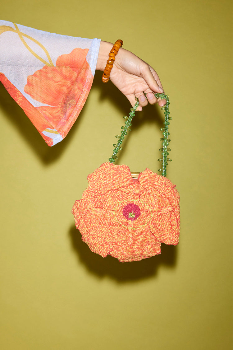 Handcrafted Poppy Beaded Clutch Bag with Glass Beads