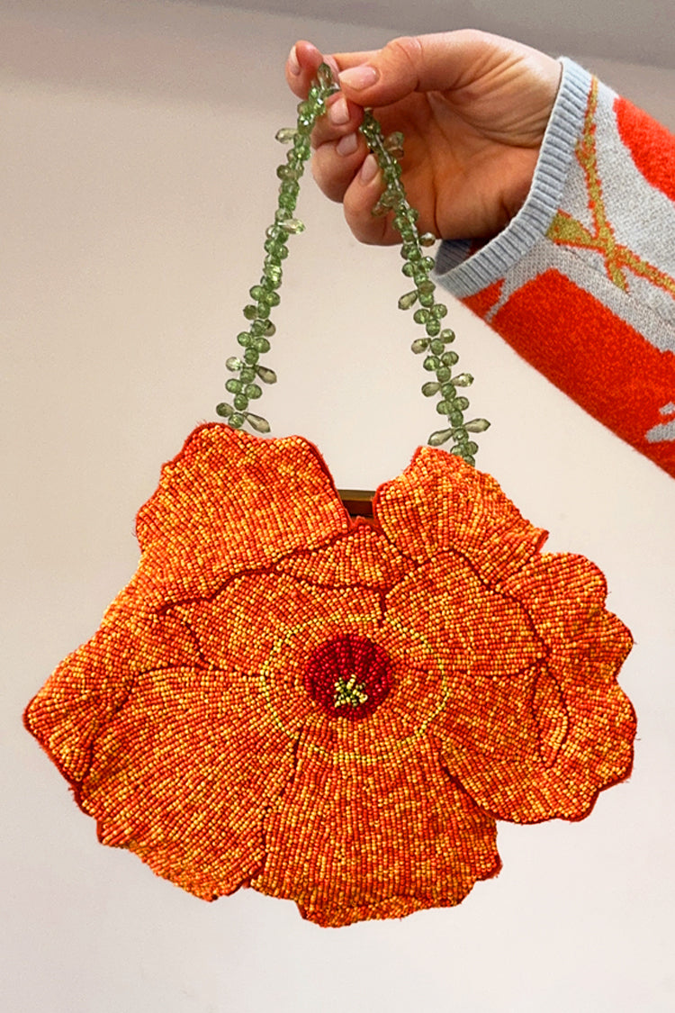 Handcrafted Poppy Beaded Clutch Bag with Glass Beads