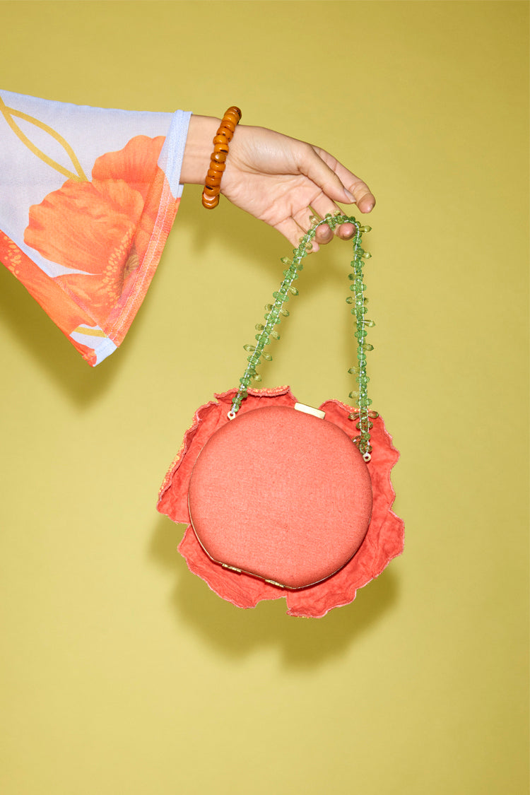 Handcrafted Poppy Beaded Clutch Bag with Glass Beads