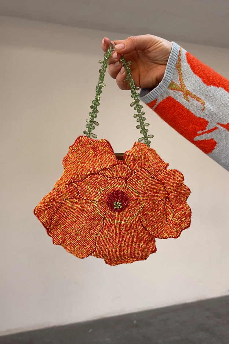 Handcrafted Poppy Beaded Clutch Bag with Glass Beads