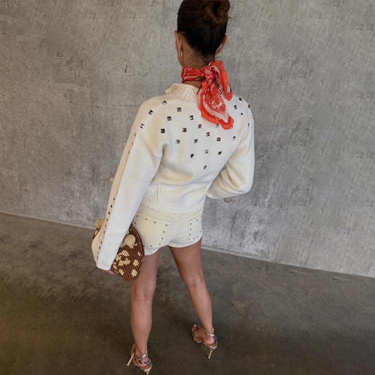 Studded Ecru Cardigan for Women - Breastfeeding Friendly & Bump Dressing