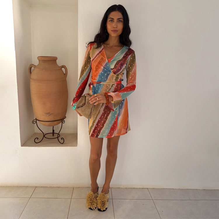 Sunset Stripe Mini Wrap Dress - Breastfeeding Friendly Summer Dress