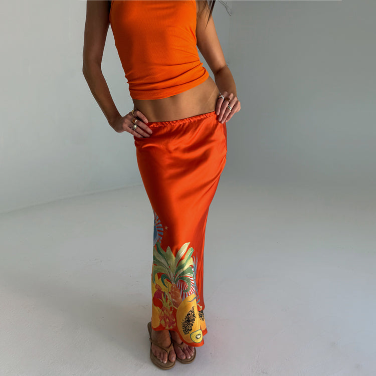 Orange Rio Dorris Skirt - Tropical Print Viscose Summer Skirt