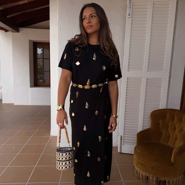 Black Wrap Tie Midi Dress - Leia Casual T-Shirt Style