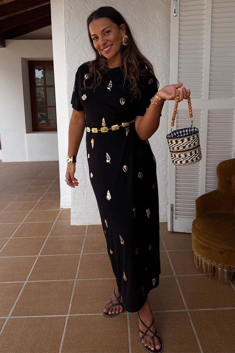 Black Wrap Tie Midi Dress - Leia Casual T-Shirt Style
