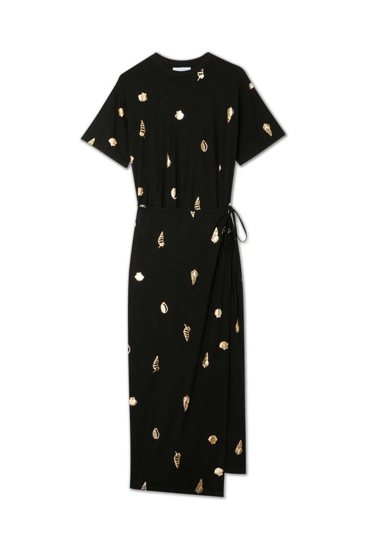Black Wrap Tie Midi Dress - Leia Casual T-Shirt Style