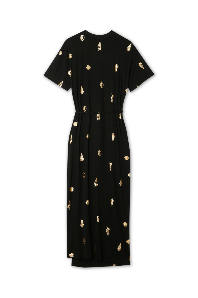 Black Wrap Tie Midi Dress - Leia Casual T-Shirt Style