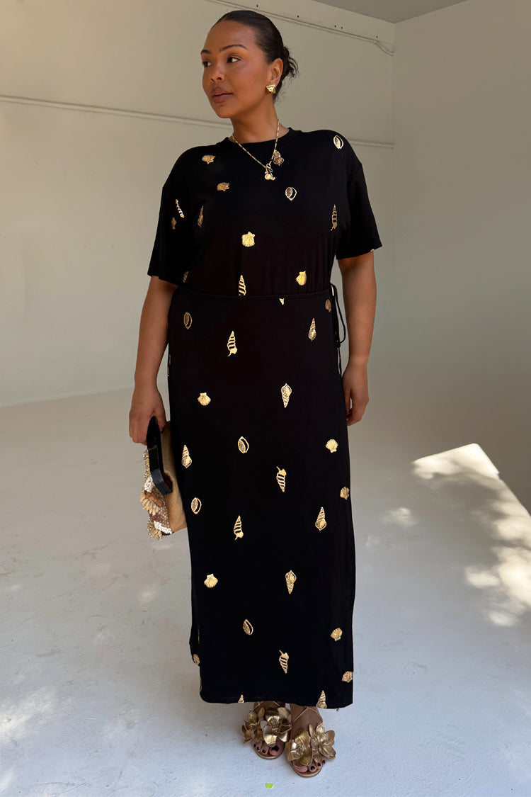 Black Wrap Tie Midi Dress - Leia Casual T-Shirt Style