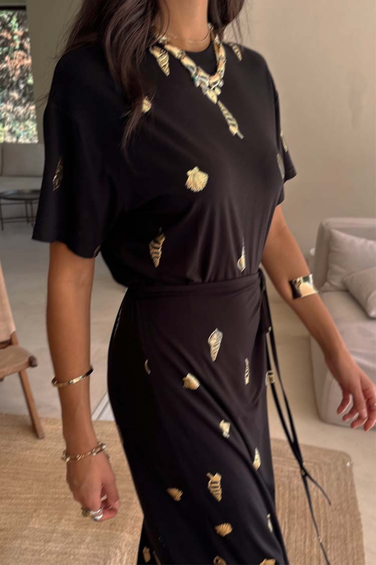 Black Wrap Tie Midi Dress - Leia Casual T-Shirt Style