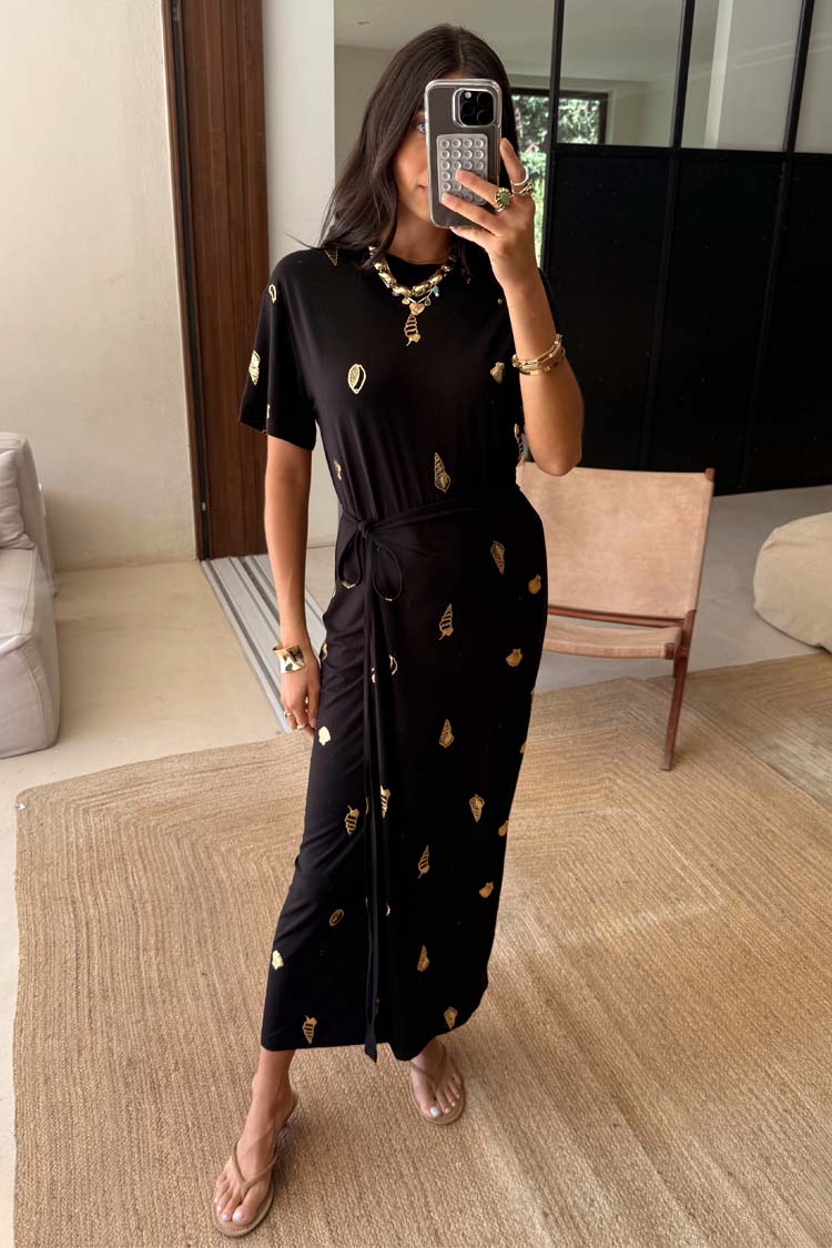Black Wrap Tie Midi Dress - Leia Casual T-Shirt Style