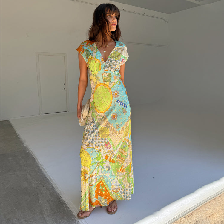 Isla Print Elodie Dress - Multi-Wear V-Neck Cap Sleeve