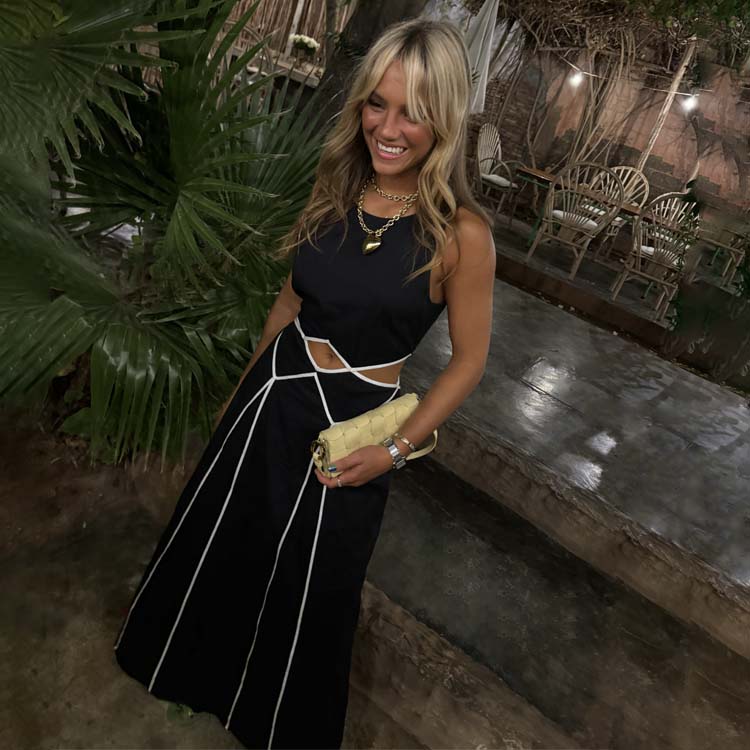 Black and Cream Esme Cotton Dress with Waist Cut Out