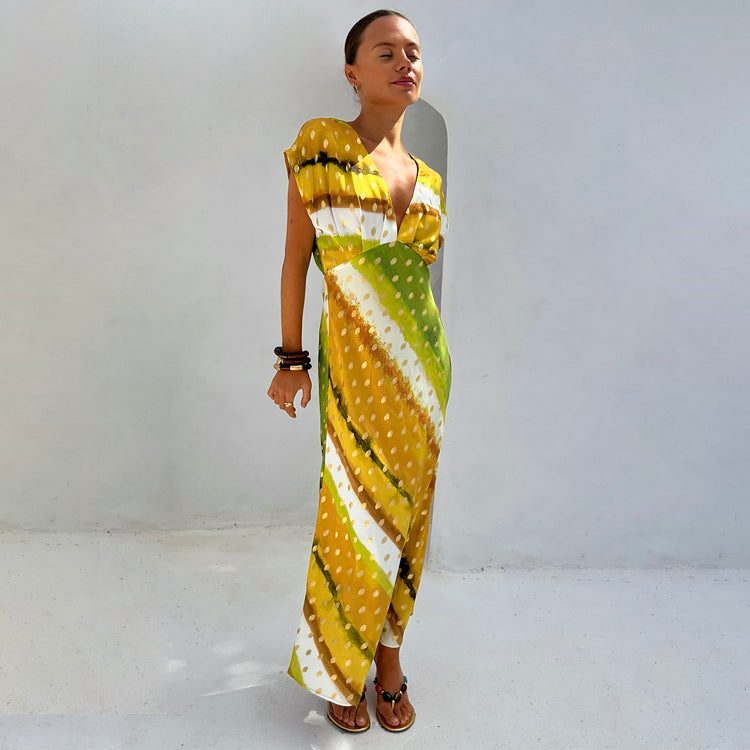 Green Ombre Elodie Dress - Tropical Print V-Neck Multi-Wear