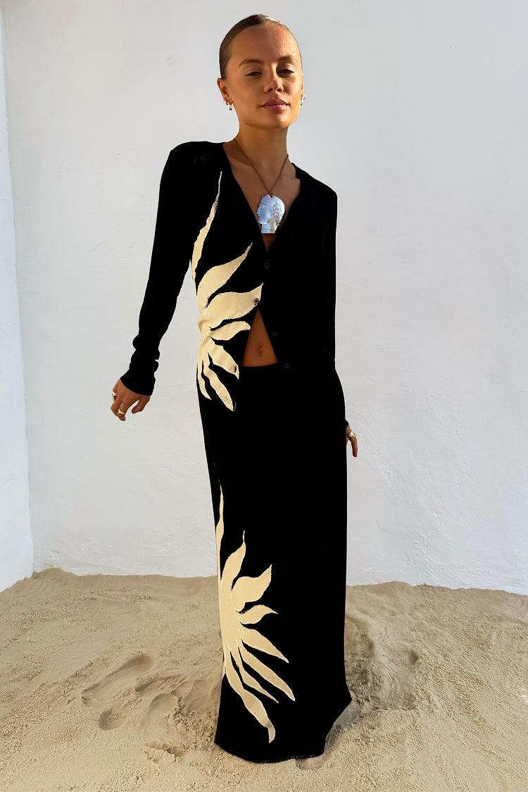 Black Sun Print Midi Skirt – Sol Dorris Beachwear