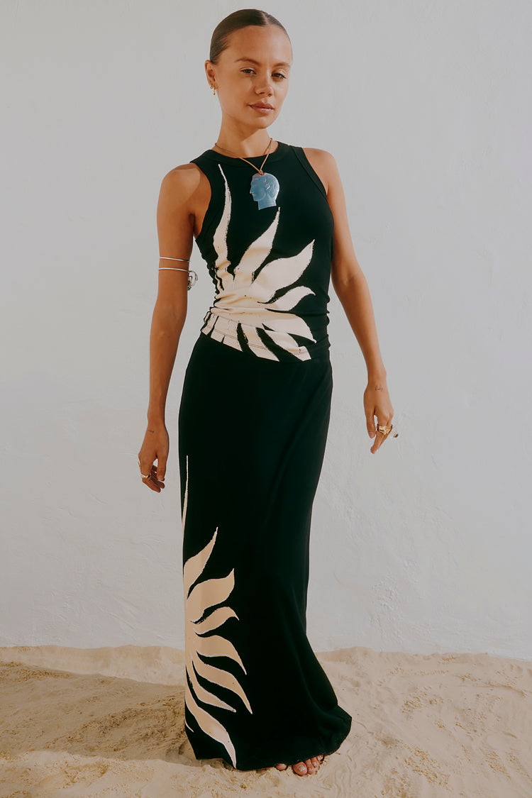 Black Sun Print Midi Skirt – Sol Dorris Beachwear