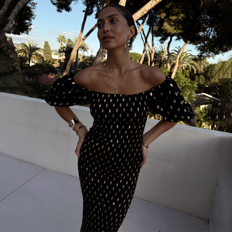 Black Maternity Dress with Gold Fleck - Breastfeeding Friendly & Bump-Friendly
