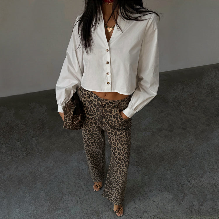 White Cropped Cotton Miley Shirt with Embroidered Logo