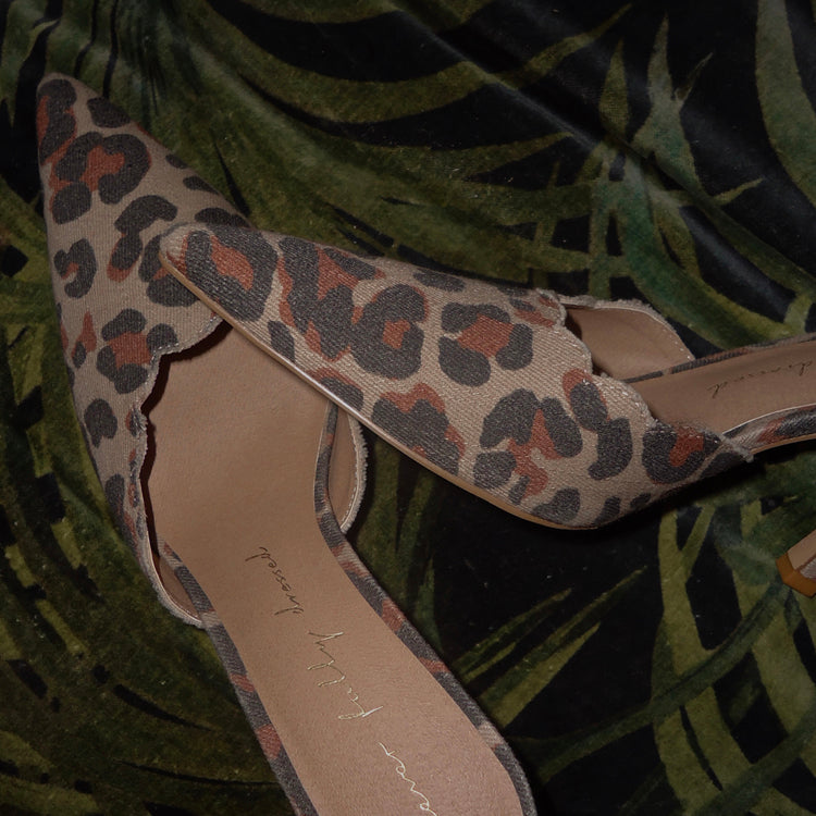 Leopard Print Scallop Edge Denim Mules - 5.5cm Heel