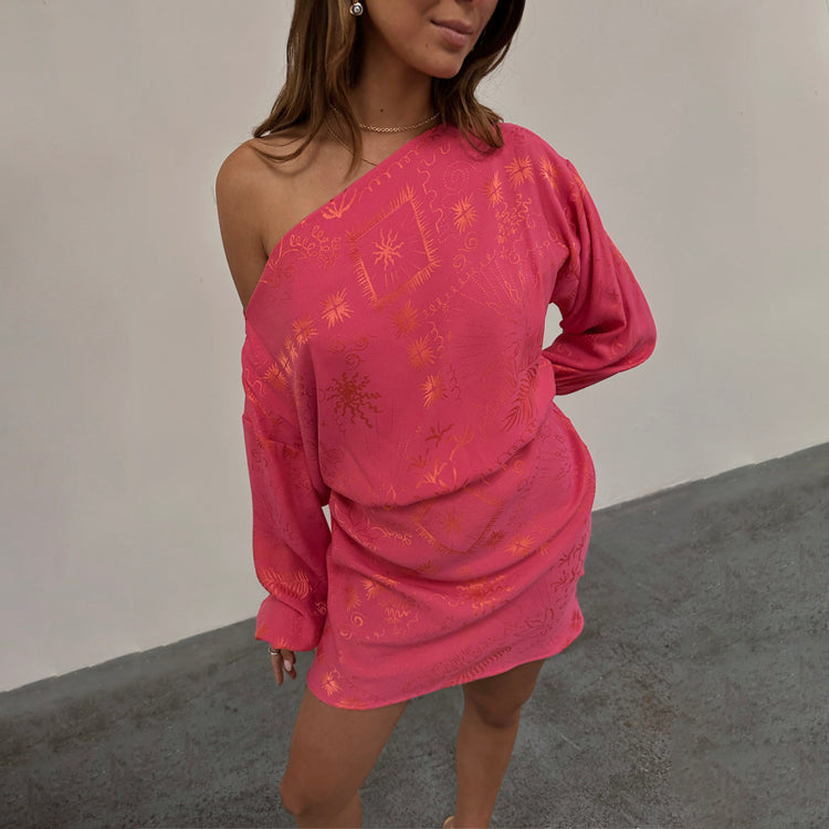 Pink Floral Mini Tilly Dress with Elastic Waist - EcoVero Viscose