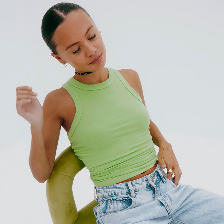 NFD Green Ribbed Tank Top - Soft Stretch Viscose Blend
