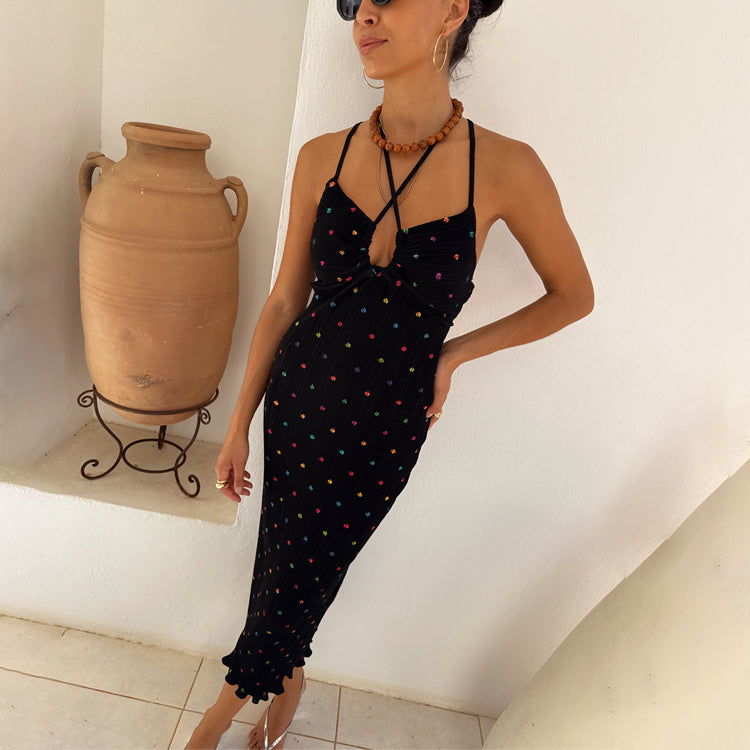 Multi Spot Megan Dress - Adjustable Straps Plisse Fabric Wedding Guest Dress