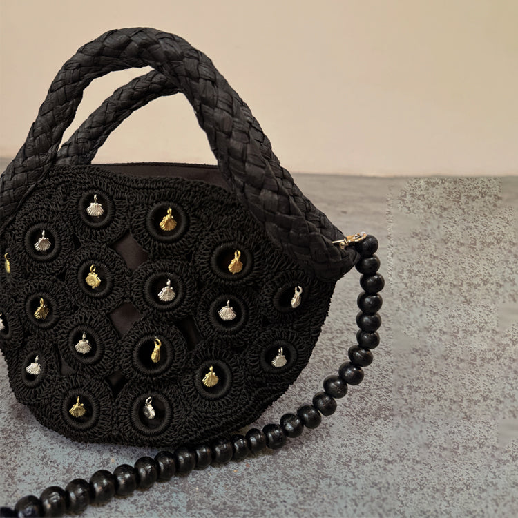 Handcrafted Crochet Shell Charm Mini Bag with Detachable Strap
