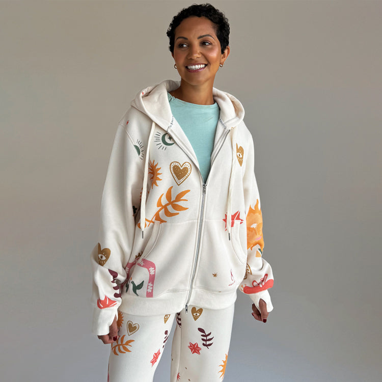 Cream Accessible Hoodie with Side Zips for Medical Treatments | Porto & Bello