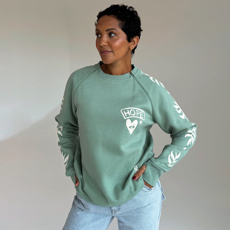 Sage Green Accessible Sweatshirt with Concealed Zips for Medical Treatments