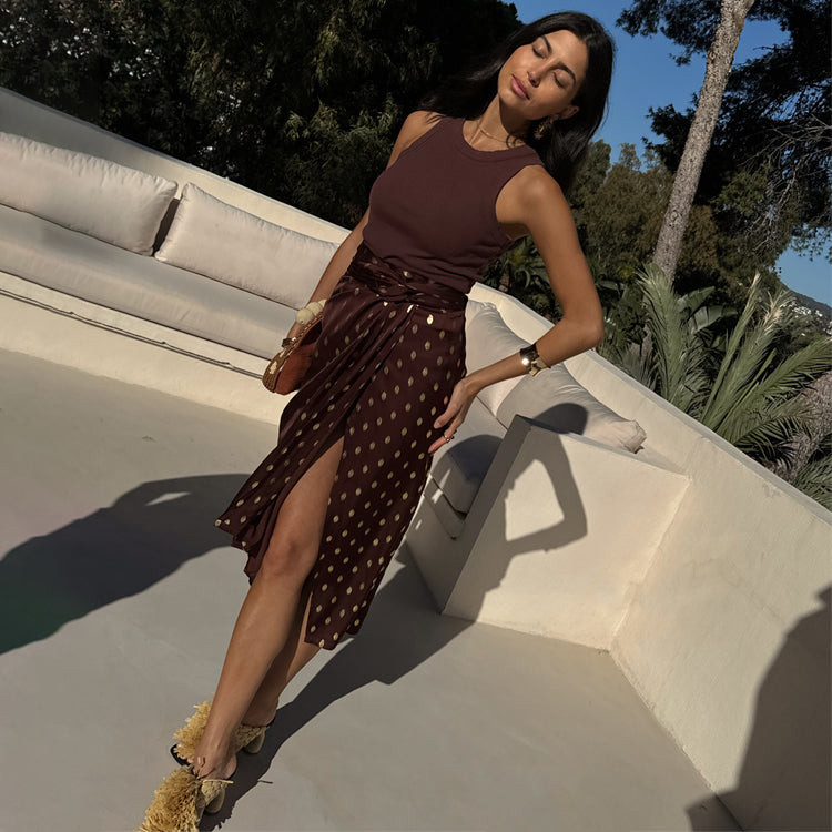 Chocolate Brown Multiwear Coco Jaspre Skirt with Gold Fleck