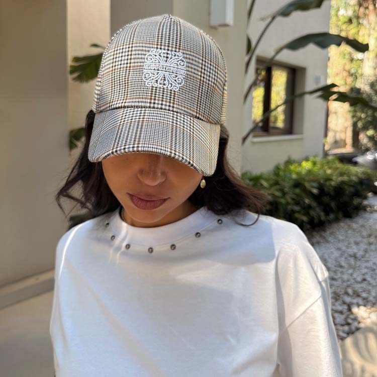 NFD Checkered Cotton Cap with Adjustable Strap - Black & White