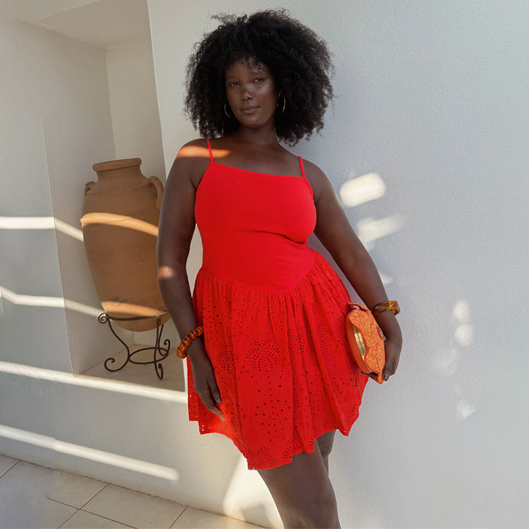 Red Cotton Broderie Mini Dress - Summer Lola Dress