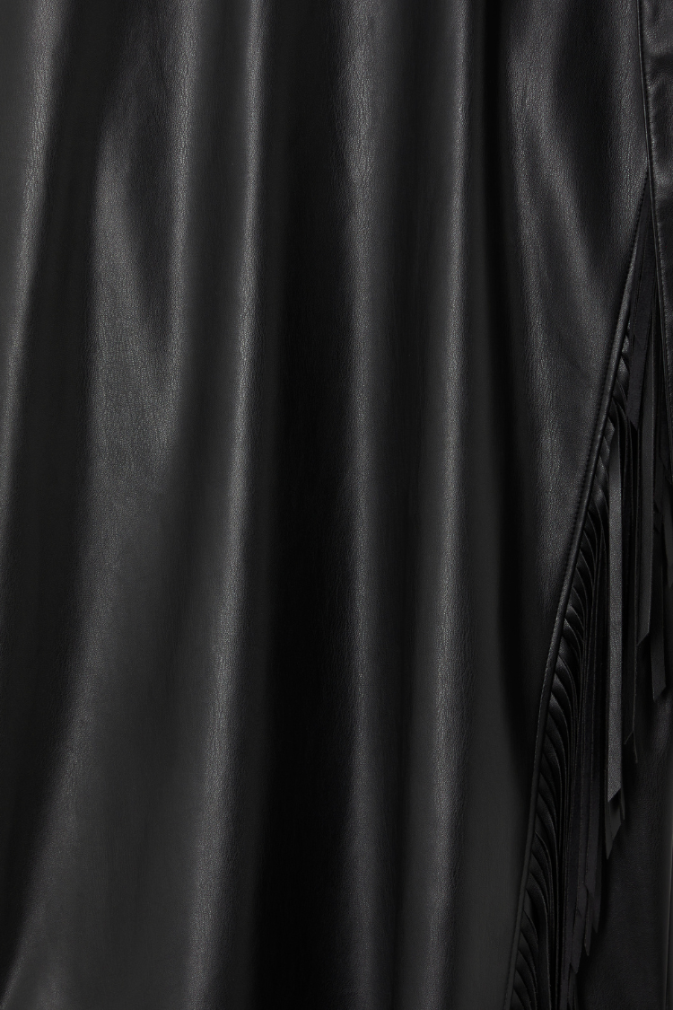 Black Vegan Leather Mini Skirt with Fringe - Wrap Waist Multiwear