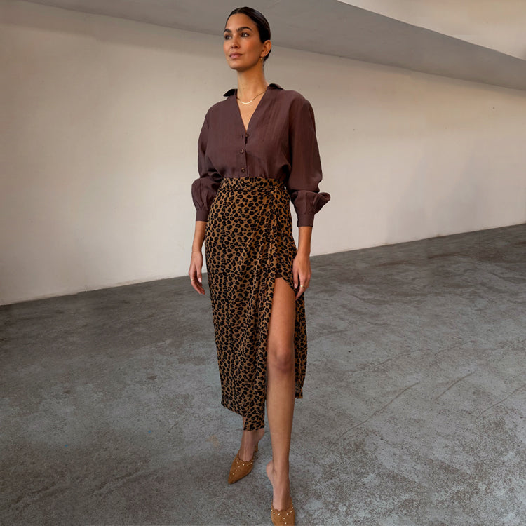 Leopard Print Sheer Wrap Skirt for Women - Summer Evening Wear