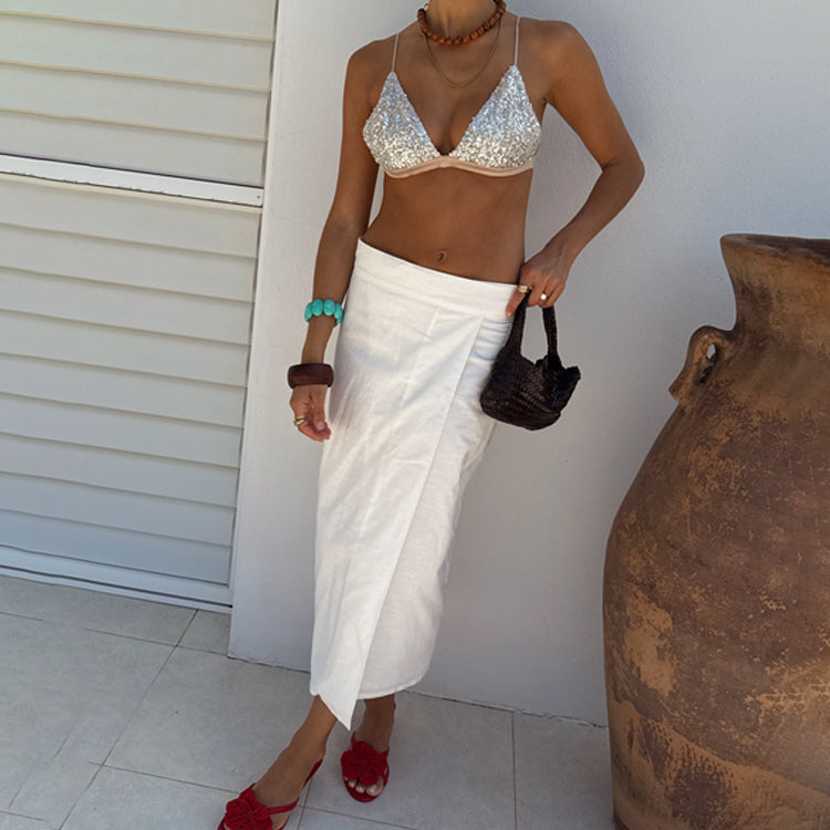 White Linen Multiwear Skirt with Tie Waist – Jaspre Style