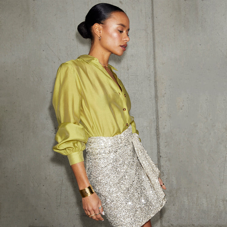 Lime Miley Blouse - Lightweight Lyocell Shirt with Tortoise Buttons