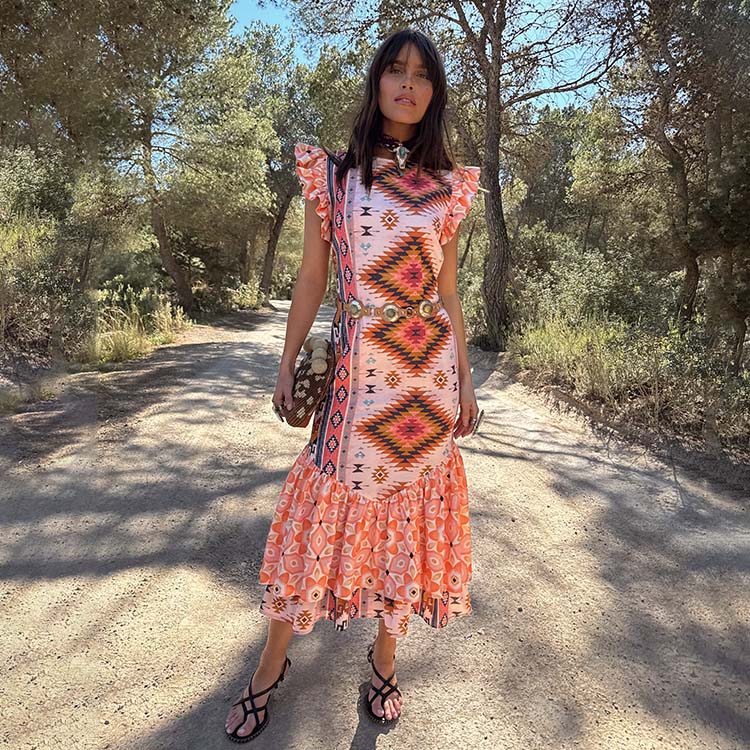 Frida Floral Print Tiered Dress for Weddings & Summer