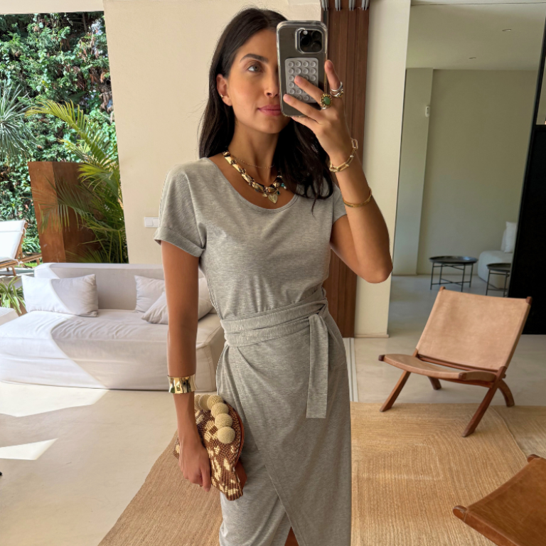 Grey Jesse Jersey Wrap Dress for Women - Adjustable Tie Casual to Night Outfit