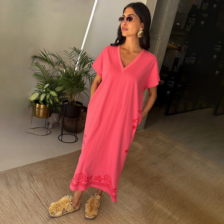 Pink and Red Azura Cotton T-Shirt Dress for Women