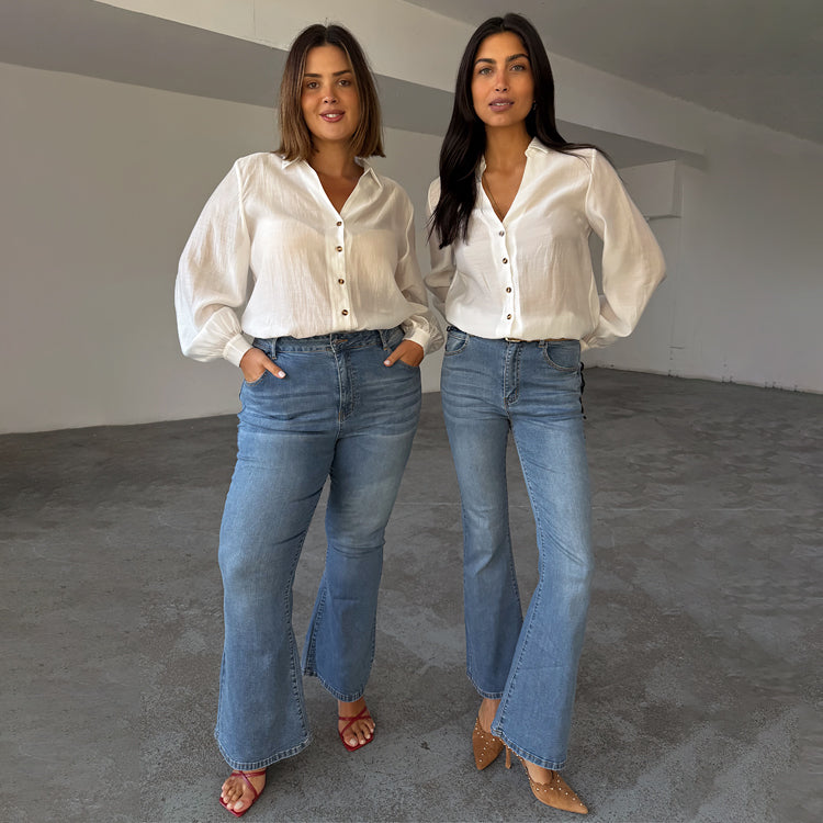 Petite Flare Jeans with Scallop Pockets - 70s Denim Style