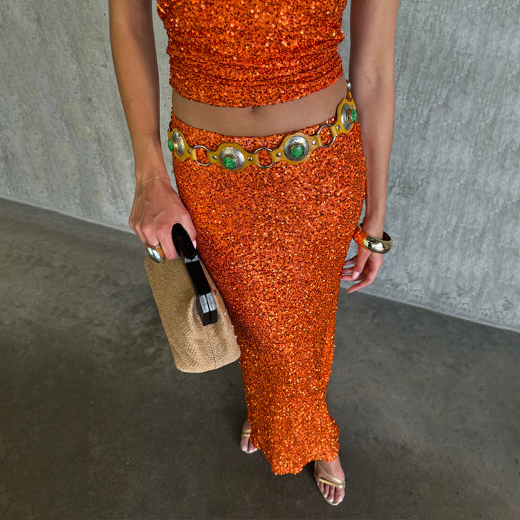 Orange Sequin Mini Skirt for Women - Petite Party & Festival Wear